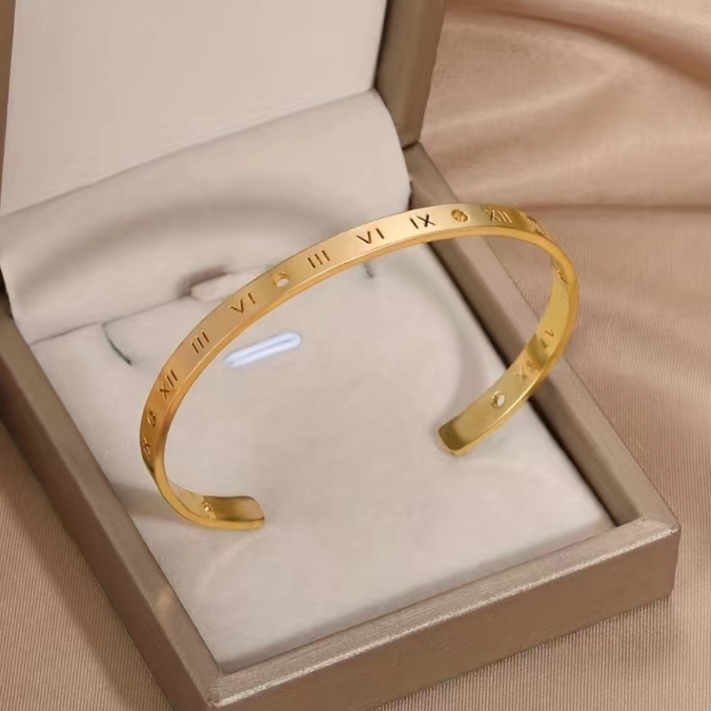 14k gold plated Delicate Roman Numeral Design Cuff